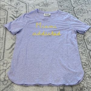 MC2 Saint Barth Purple Linen T-shirt With yellow Miami Addicted Embroidery, S